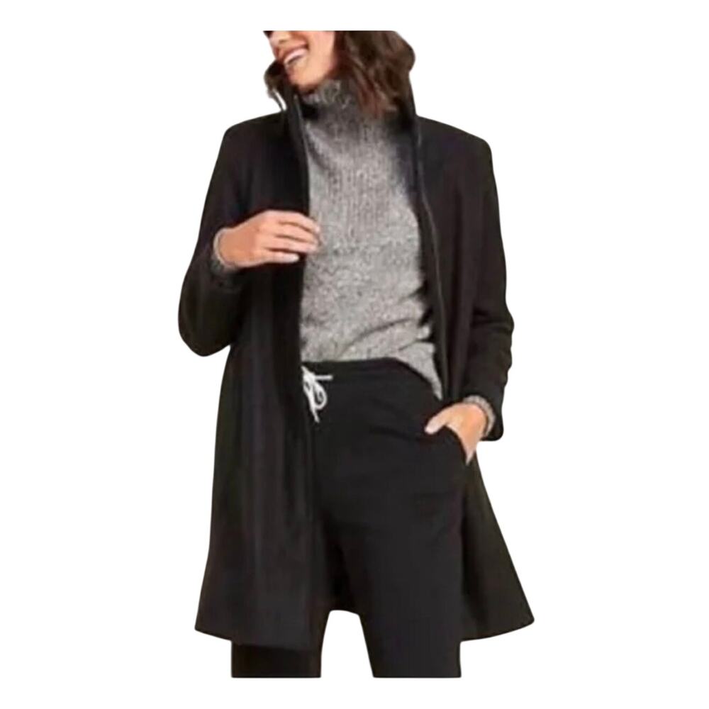 Old Navy Women's XL Black Wool Blend Zip Pea Coat Belted